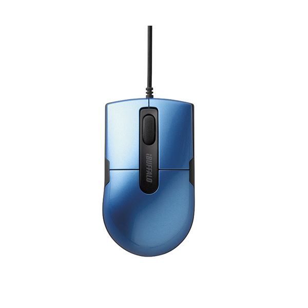 （まとめ）バッファロー 有線BlueLEDマウス静音 3ボタン Sサイズ ブルー BSMBU26SSBL 1個