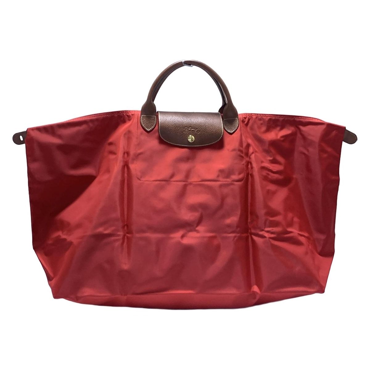 LONGCHAMP ロンシャン ボストンバッグ ル プリアージュオリジナル レッド×ブラウン 折りたたみ レザー