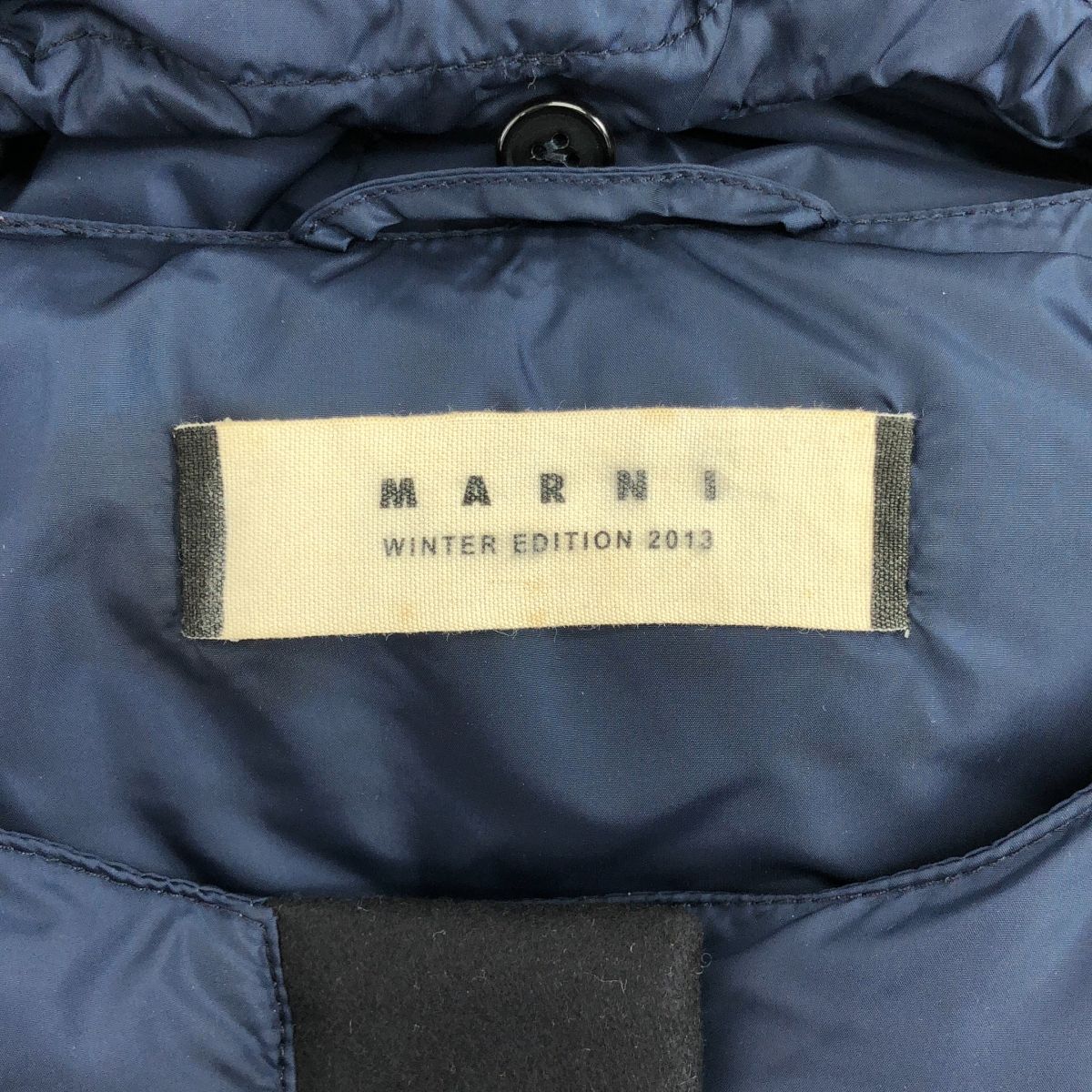 マルニ MARNI レザー切替 ウール混 フード ダウンコート ネイビー マルニ MARNI レザー切替 ウール混 フード ダウンコート ネイビー