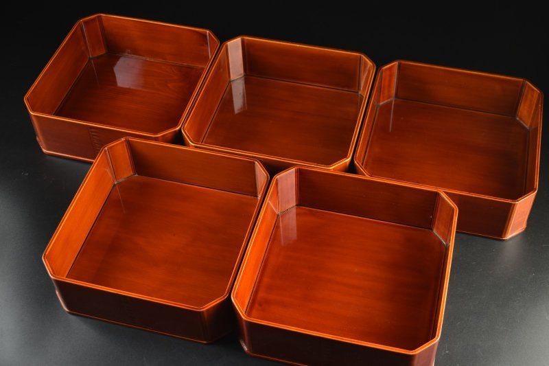 蔵A5563a 飛騨春慶塗 大徳寺 弁当箱 重箱 五客