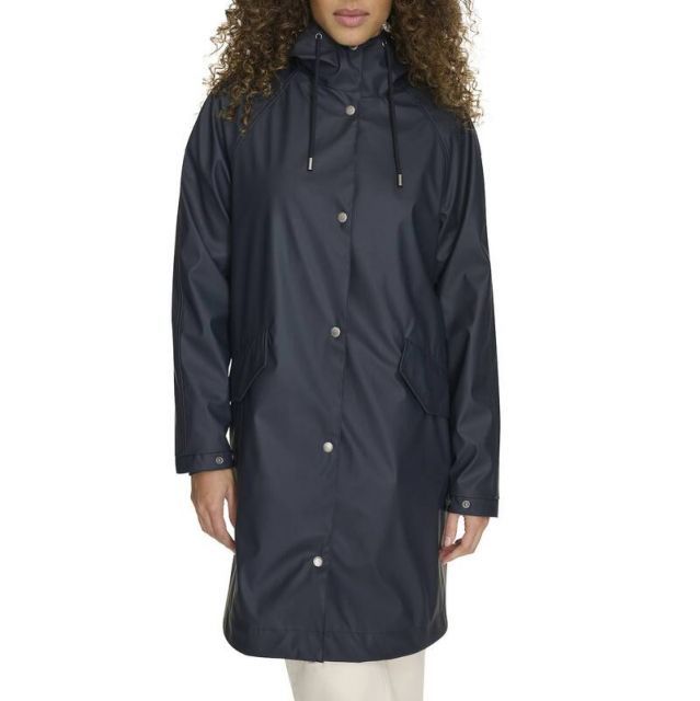 【送料無料】 リーバイス レディース ジャケット・ブルゾン アウター Women's Levi's Rubberized Faux Leather Hooded Raglan Sleeve Rain Jacket Navy
