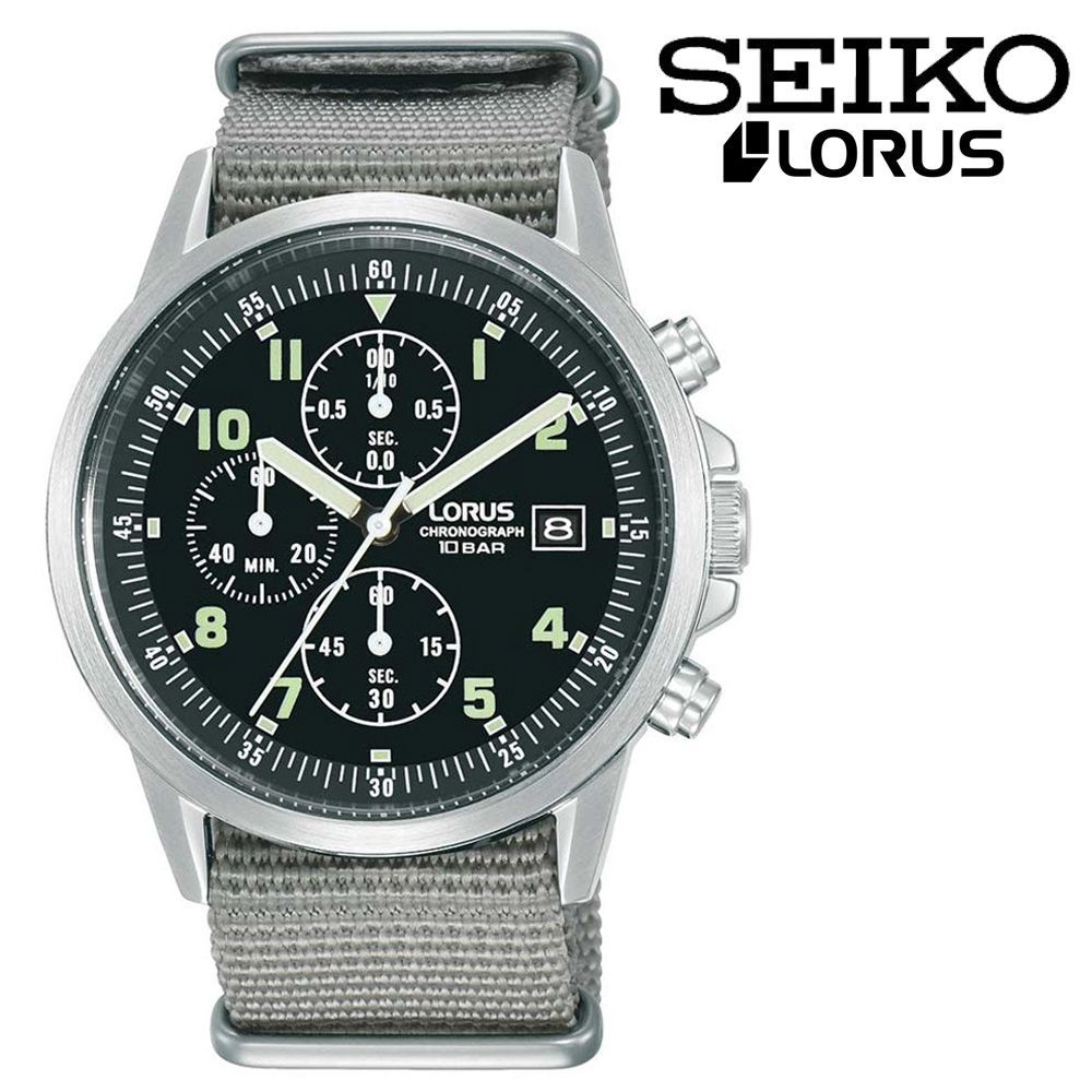 セイコー ローラス ミリタリー ルミブライト クオーツ デイト ナイロン 腕時計 SEIKO LORUS Military Chronograph Watch LumiBrite Black Grey