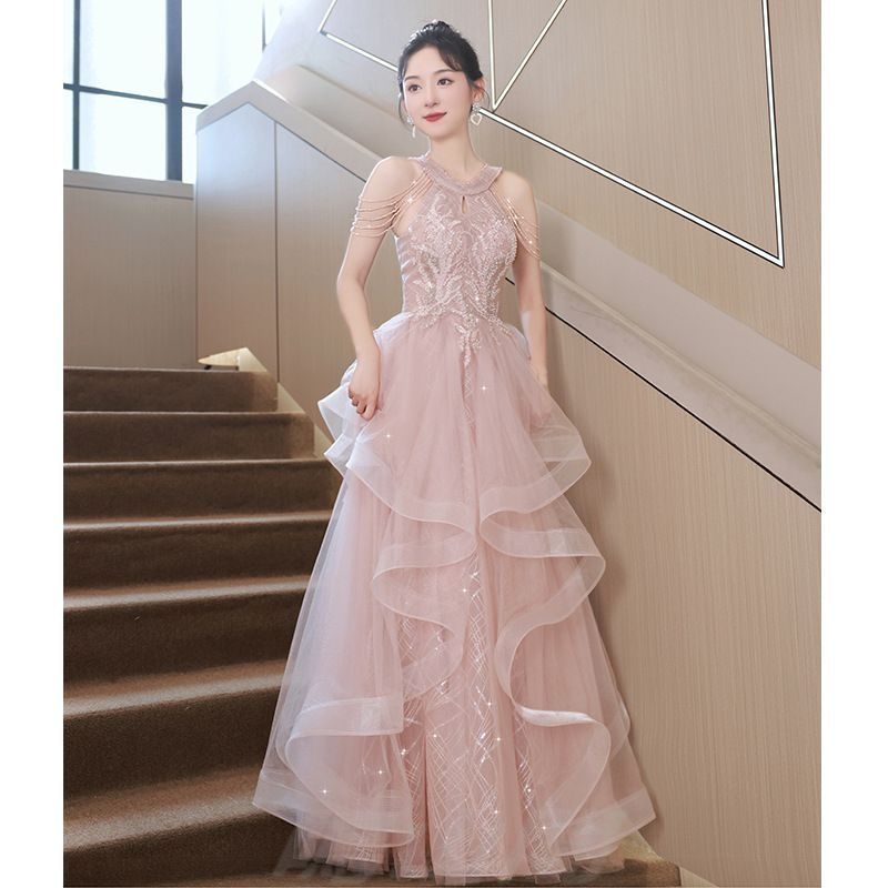 愛用 送料無料 2025 ピンクドレス レディース ロング丈 晩餐会 演奏会 感 結婚式 発表会 小物映え 一字肩WP今だけ 109 欲しいが見つかる！