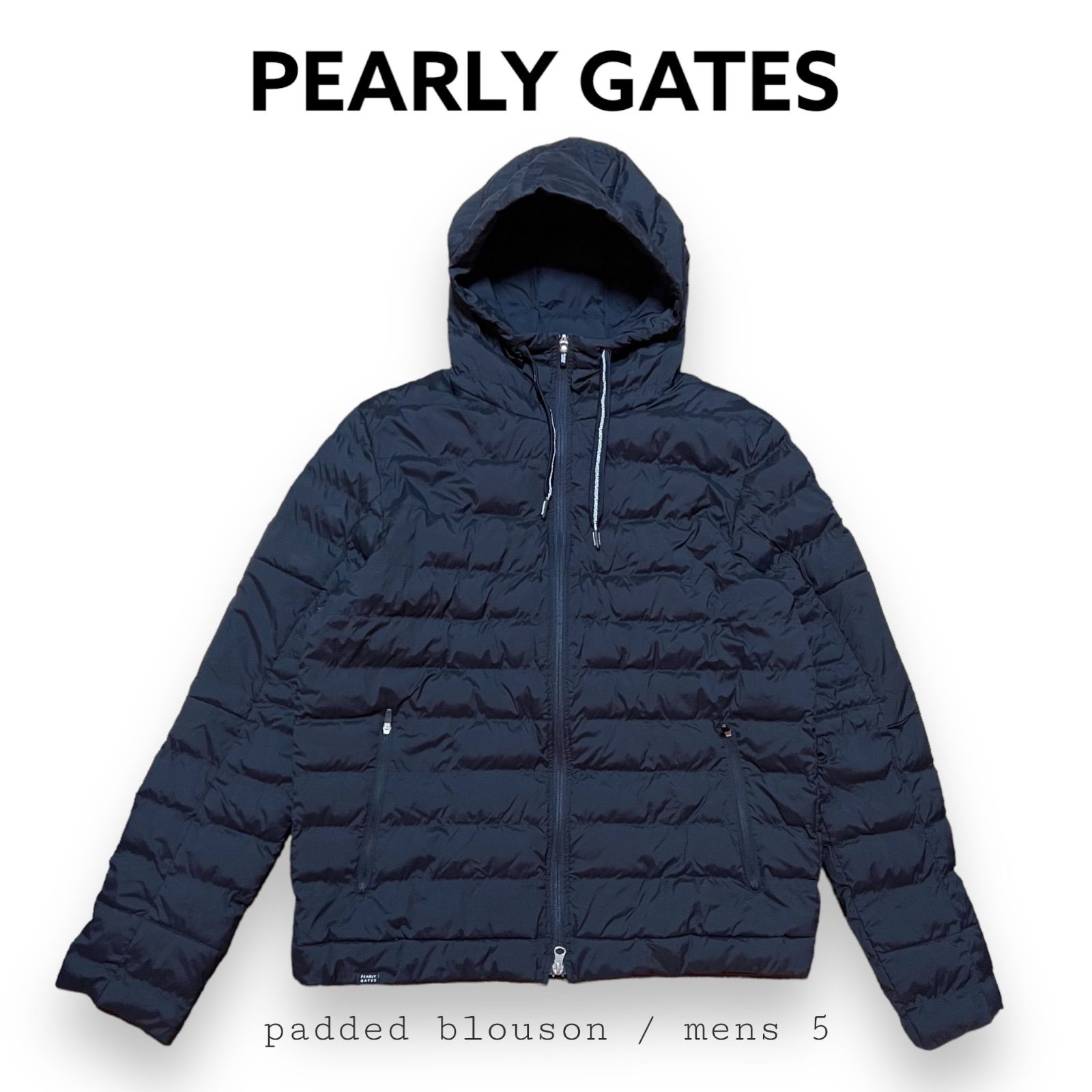 メンズ 美品 PEARLY GATES 中綿 ブルゾン サイズ5 ネイビー フーディ 