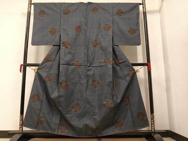 平和屋着物□本場大島紬 7マルキ 草花丸文 正絹 逸品 未使用  