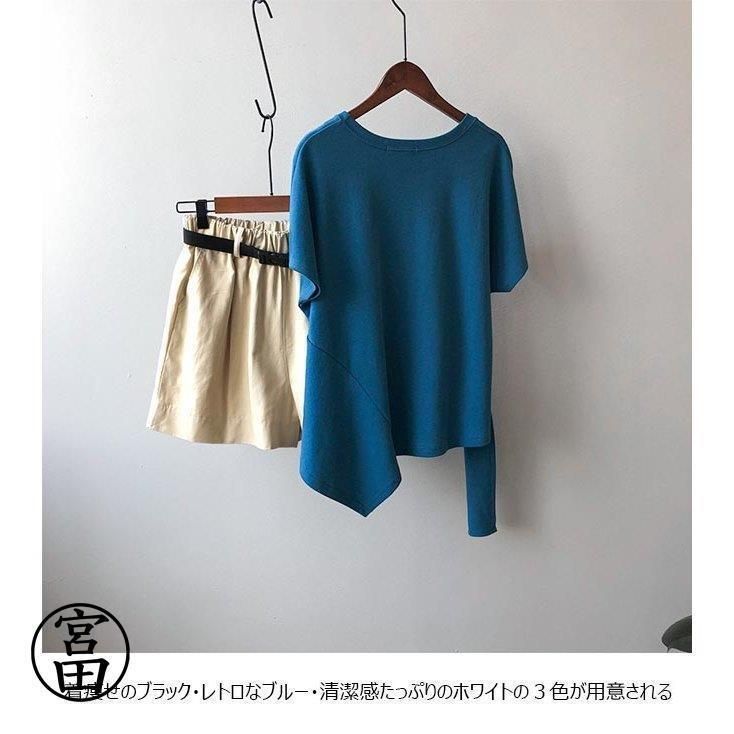 Tシャツ 夏 レディース 半袖Tシャツ ユニックデザイン ゆったりTシャツ 半袖 カットソー 不規則裾 サマーTシャツ 白 無地Tシャツ クルーネック Tシャツ 夏 レディース 半袖Tシャツ ユニックデザイン ゆったりT