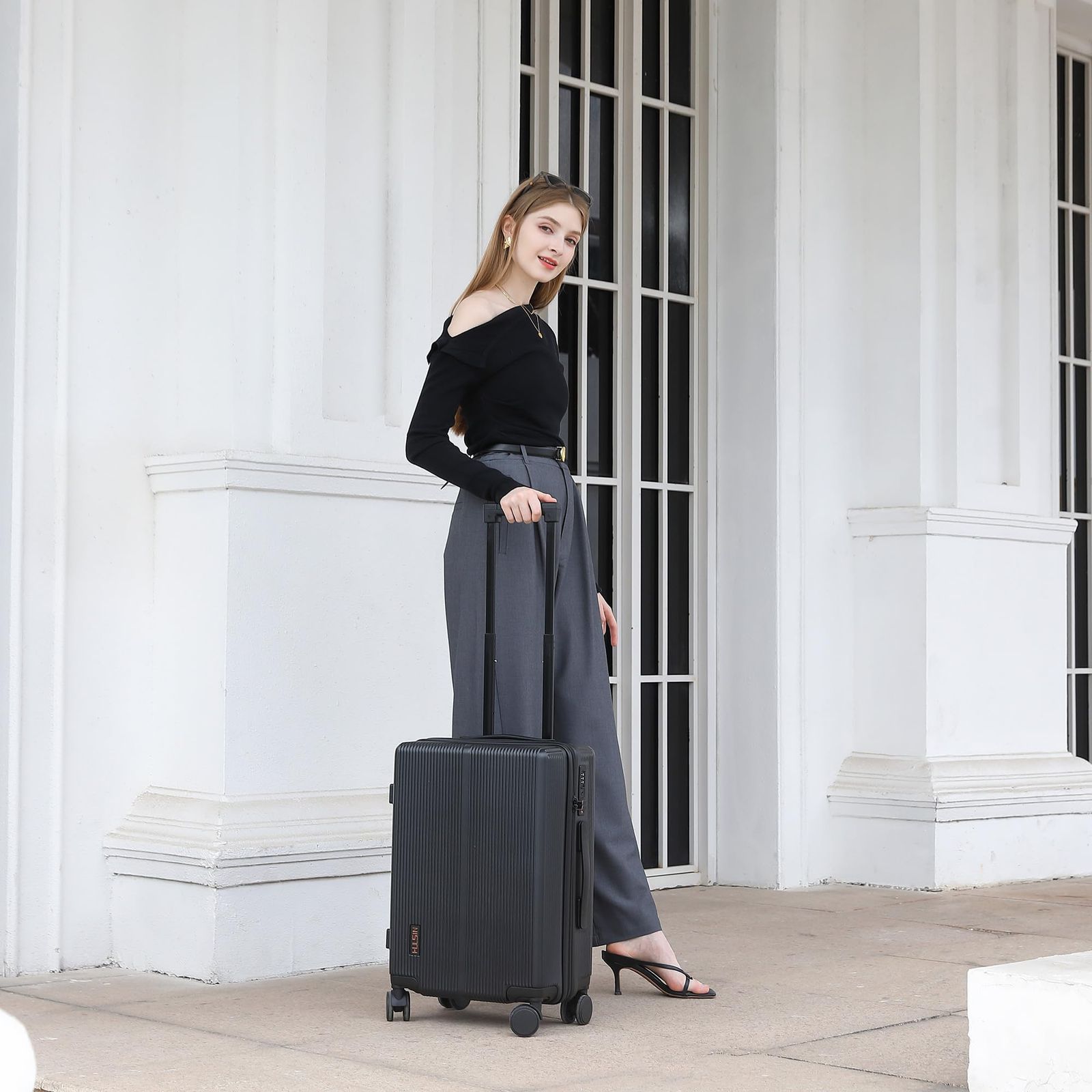 Hulsin キャリーケース 機内持ち込み可 ケース キャリー 軽量 スーツケース 大型 静音 海外旅行 ビジネス 360°スムーズキャスター 耐衝撃 TSAロック付 ブラック 20-Inch