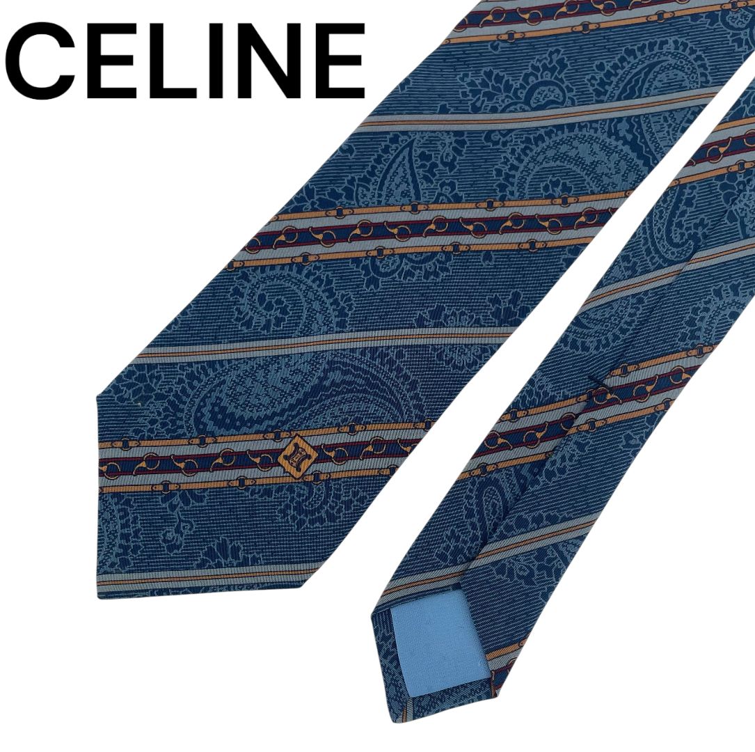 CELINE セリーヌ　ネクタイ　メンズ　紺　マカダム柄　ストライプ CELINE セリーヌ ネクタイ ペイズリー ストライプ シルク シルク