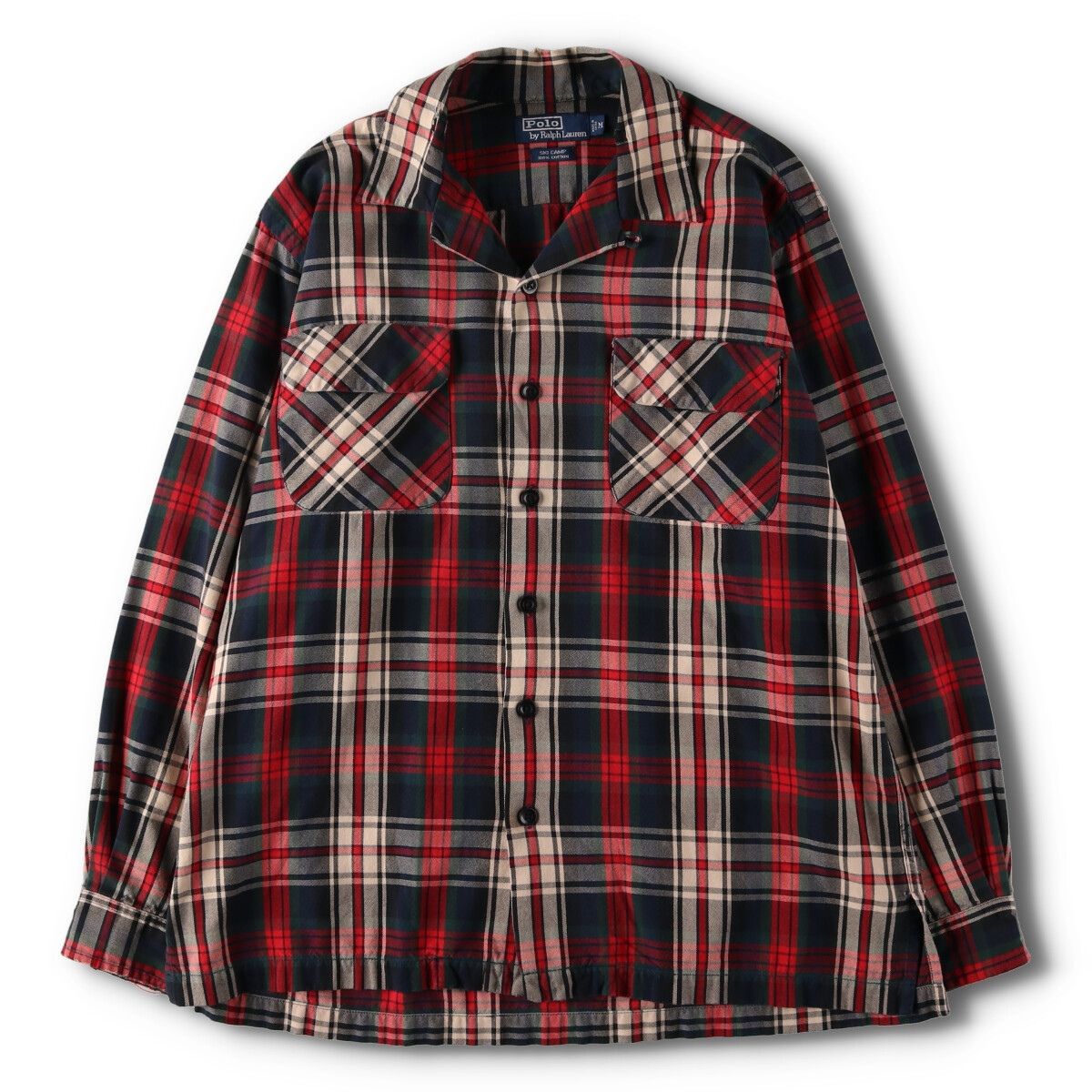 古着 90年代 ラルフローレン Ralph Lauren POLO by Ralph Lauren SKI CAMP チェック柄 長袖 オープンカラーボックスシャツ/evb006161