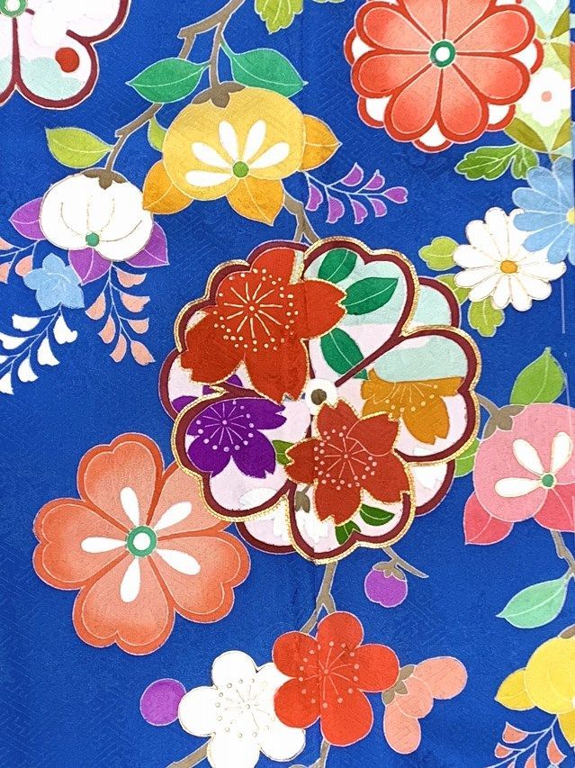 七五三 着物 7歳 正絹 フルセット 手描 盛金加工 金駒刺繍 古典柄 絵羽