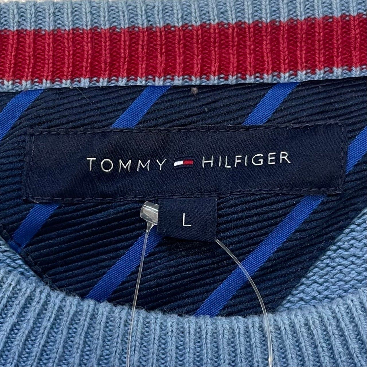 TOMMY HILFIGER トミーヒルフィガー ニット セーター コットンニット ワンポイントロゴ 刺繍 青 Lサイズ No.F252