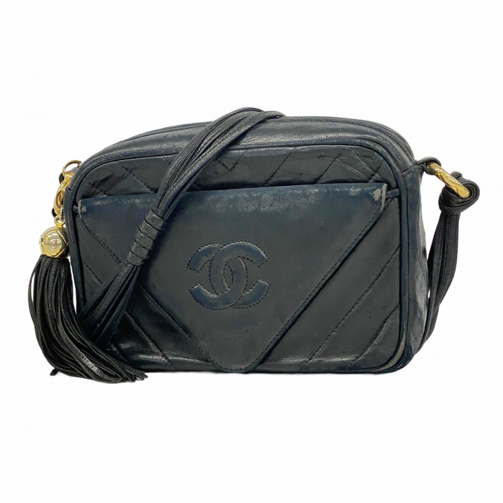 シャネル Chanel シャネル ショルダーバッグ Vステッチ ショルダー ラムスキン ブラック レディース