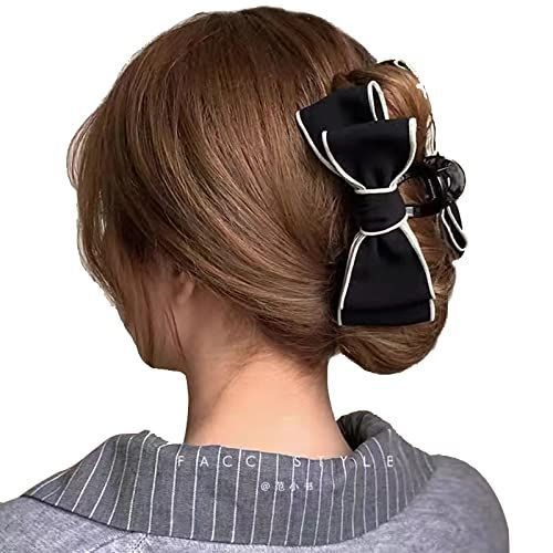 シンプルヘアクリップリボン大大きめバンスクリップ黒シンプルヘア 髪留め髪飾りヘアアクセ
