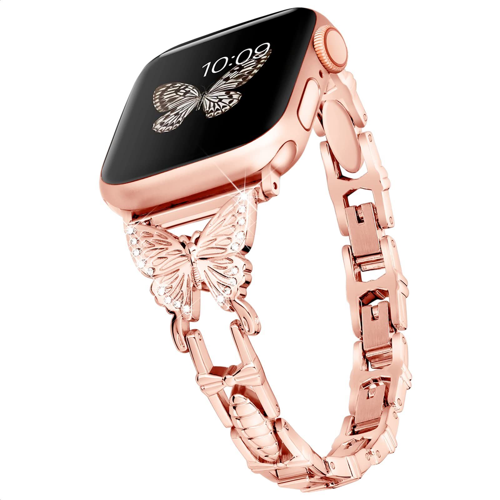 [Daturus] 互換 Apple Watch バンド series9/8/7/6/5/4/3/2/1/SE対応 アップルウォッチ ベルト ダイヤモンド付きステンレスベルト 金属ベルト アップルウォッチバンド 交換バンド 女性向け お洒落・ファッ