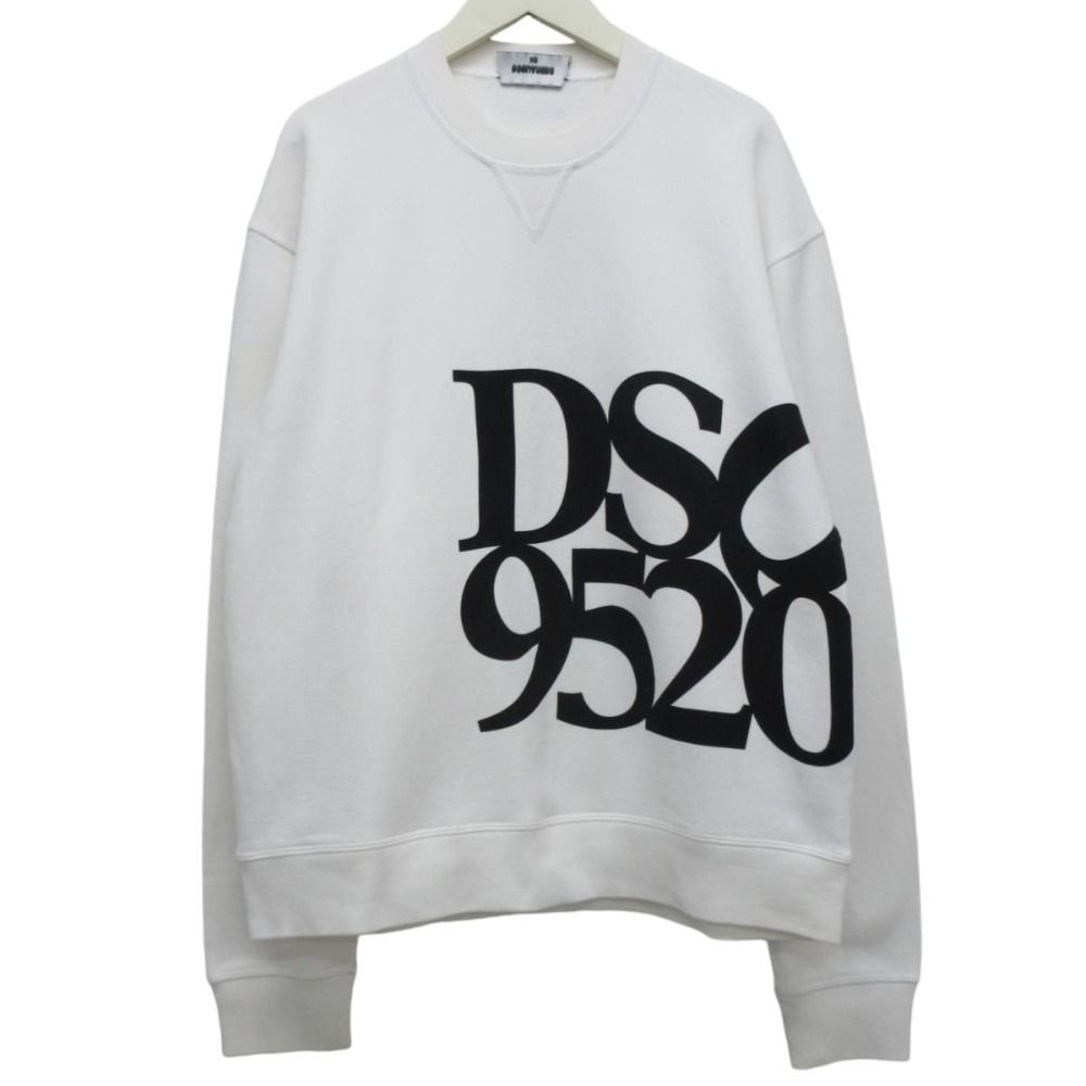 クリーニング済み 美品 20AW Dsquared2 ディースクエアード 長袖 裏起毛 ロゴプリント スウェット トレーナー XS ホワイト メンズ 古着 中古 USED