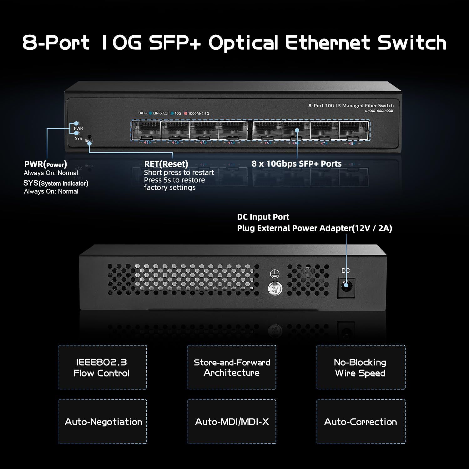 Binardat 0 8ポート Port 1 Gigabit SFP+ Switch, Managed 10 