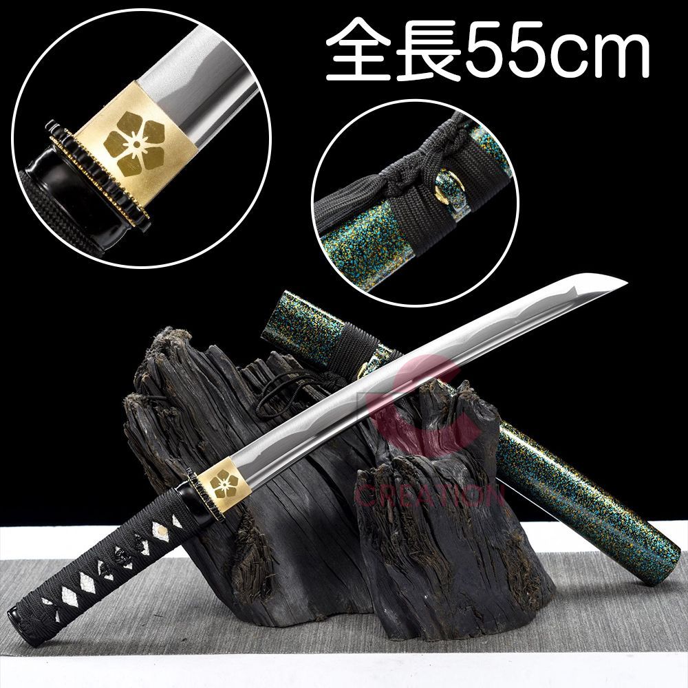 短刃 武士道 短刀 脇差 手鍛造打 鋼刀 ギフトボックス付き 12寸 冷兵器 アニメ 刀剣 映画 テレビの道具 アウトドア包丁 牛刀 全長約55cm 贈り物引っ越し祝い ギフト
