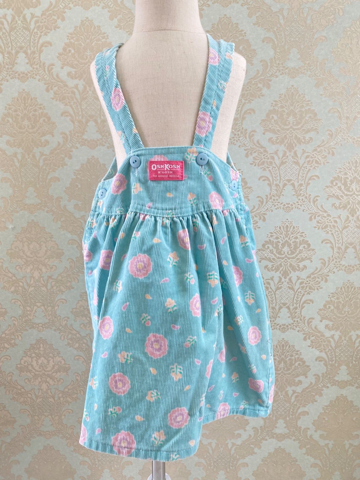 Size 110 コーデュロイ オシュコシュ ジャンパースカート 花柄 水色 oshkosh ヴィンテージ