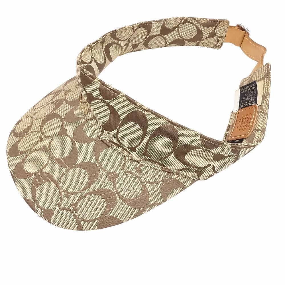 COACH コーチ シグネチャー サンバイザー キャップ ロゴ ジャガード コットン ベージュ サイズM L メンズ レディース