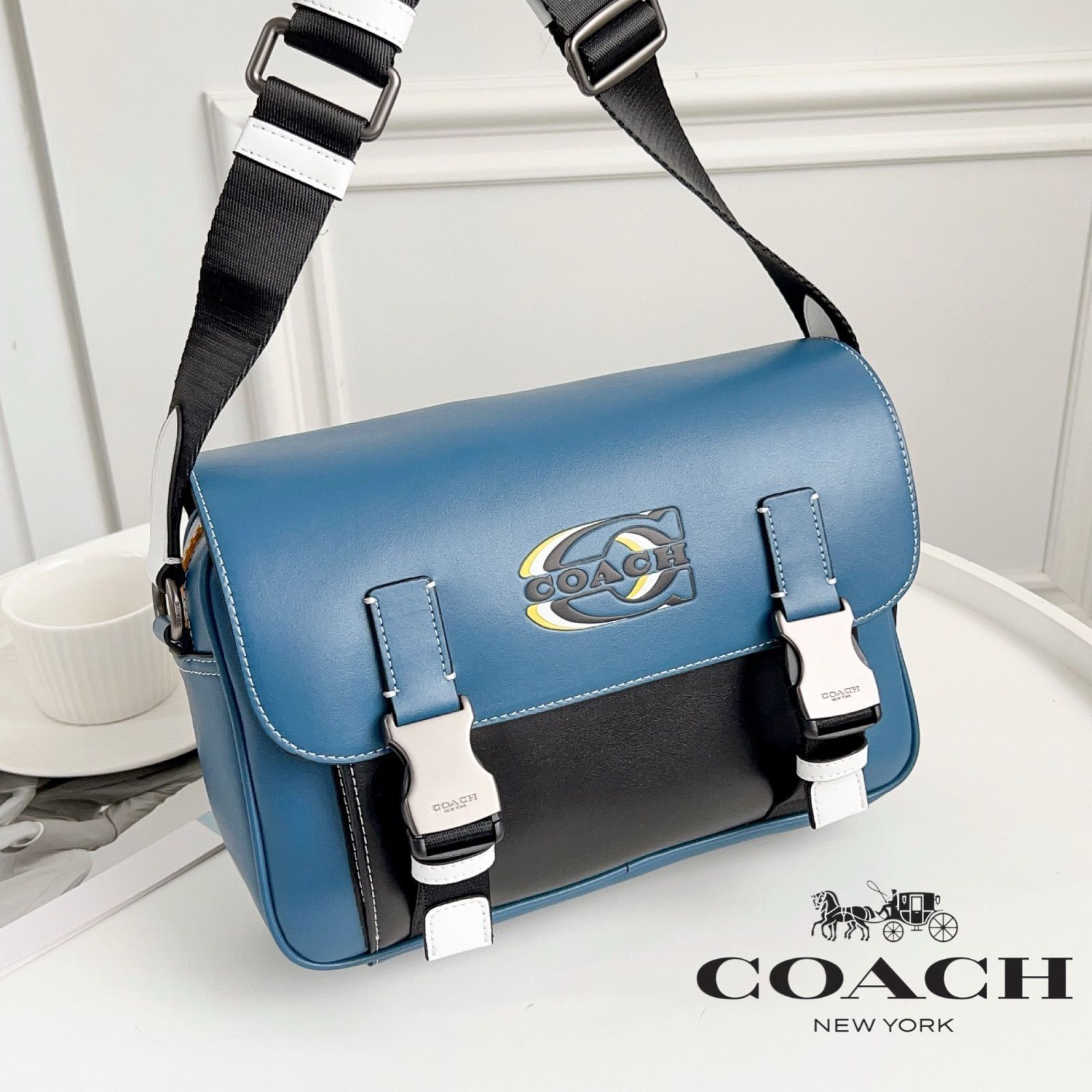 COACH CE550ショルダーバッグ コーチ スタンプ トラック クロスボディ スカイブルー×ミッドナイト R9 - メルカリ