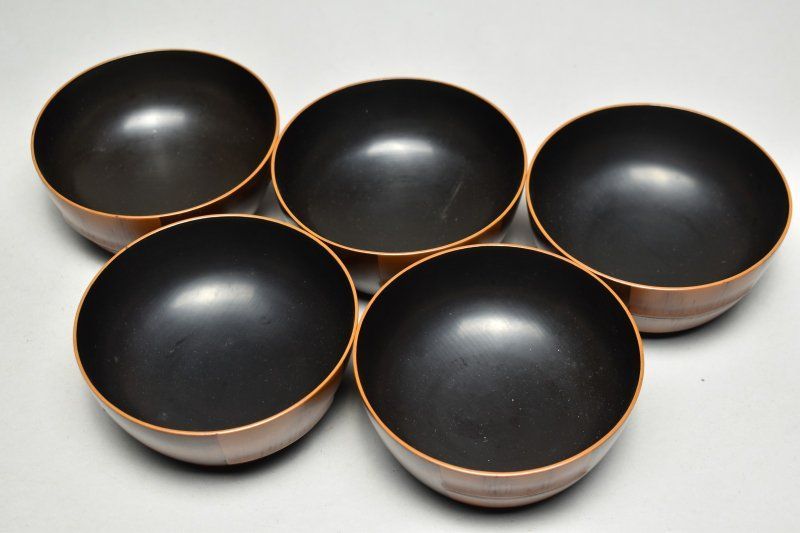 蔵A5393 木製 竹眞作 創作竹造椀 吸物椀 五客