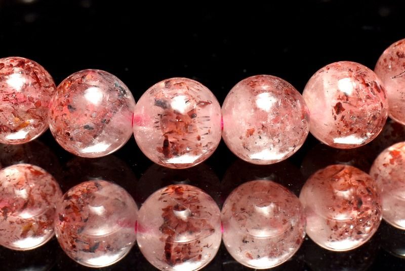 １点物 AA 赤い煌めき ストロベリークォーツ レピドクロサイトインクォーツ 6.5mm ブレスレット パワーストーン 天然石 _MA9159