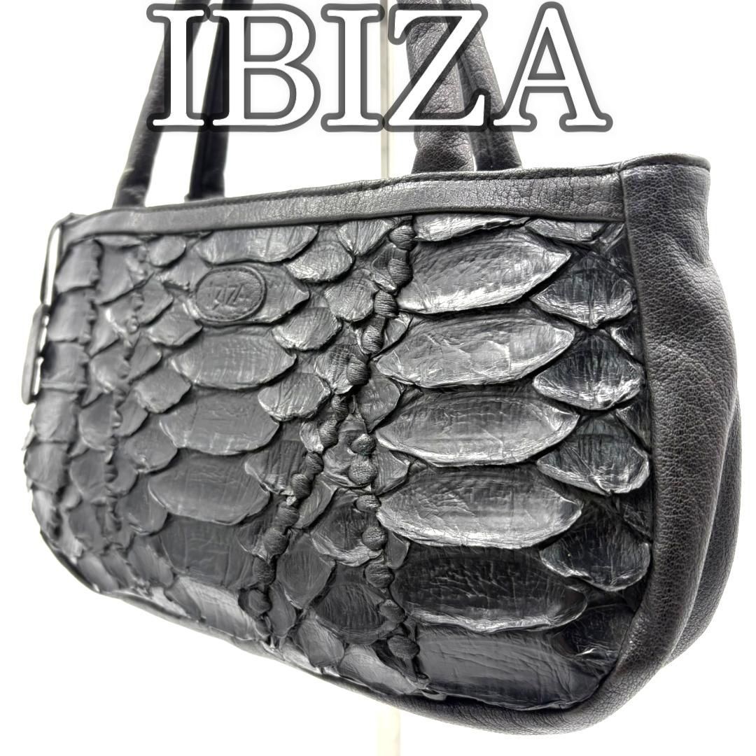 IBIZA　パイソン　ティアードのハンドバッグ　美品！ IBIZA イビサ パイソンレザー ハンドバッグ ブラック 本革 Exotic