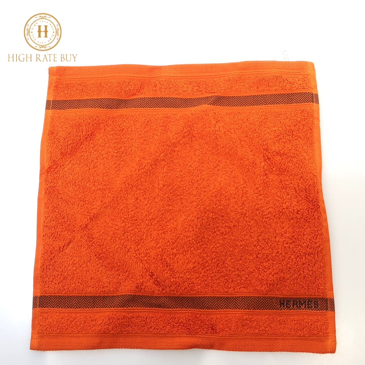 【未使用品】HERMES エルメス ハンドタオル カレタオル シェブロン オレンジ コットン100% H101341M-05 ハンカチ メンズ レディース CARRE CHEVRON