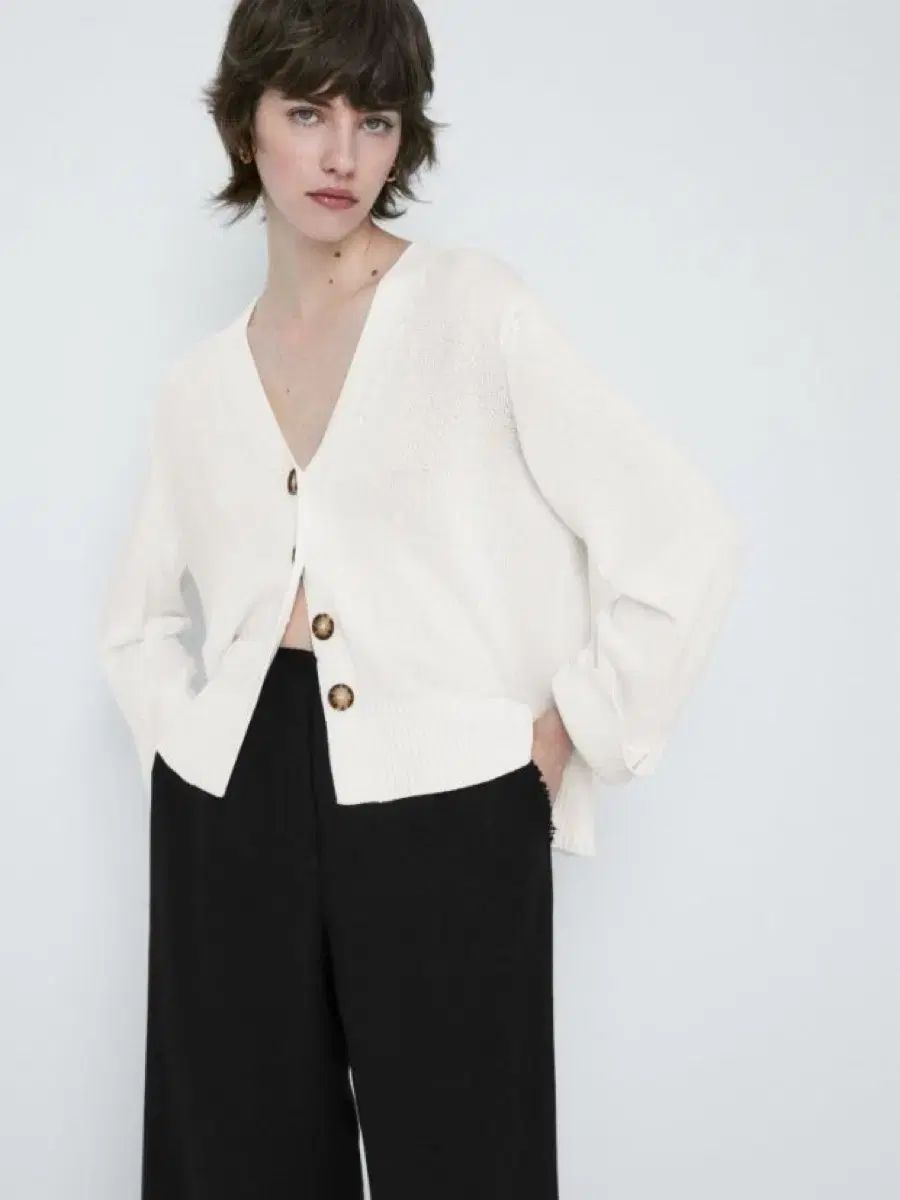 Massimo Dutti マッシモドゥッティ カーディガン Vネック 白 アイボリー