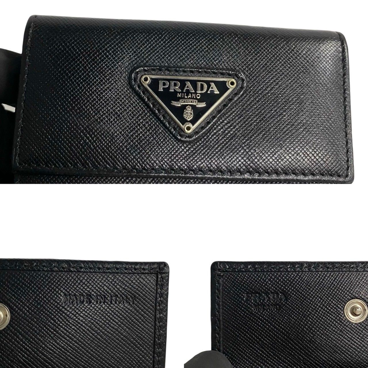 極 美品 希少品 PRADA プラダ 三角ロゴ 金具 サフィアーノ レザー 本革 コインケース 小銭入れ ミニ ウォレット ブラック 黒 30187  - メルカリ