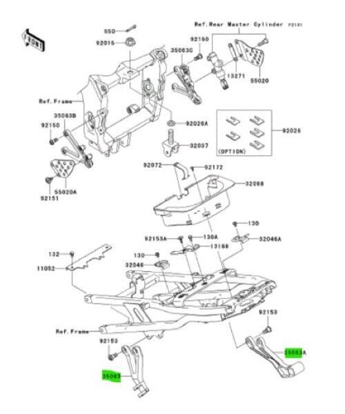 カワサキ ニンジャ ZX 6R フロントステップステー RH シルバー Stay Front Step Rh P.silver 35063-1257-458 KAWASAKI 純正 Genuine JDM