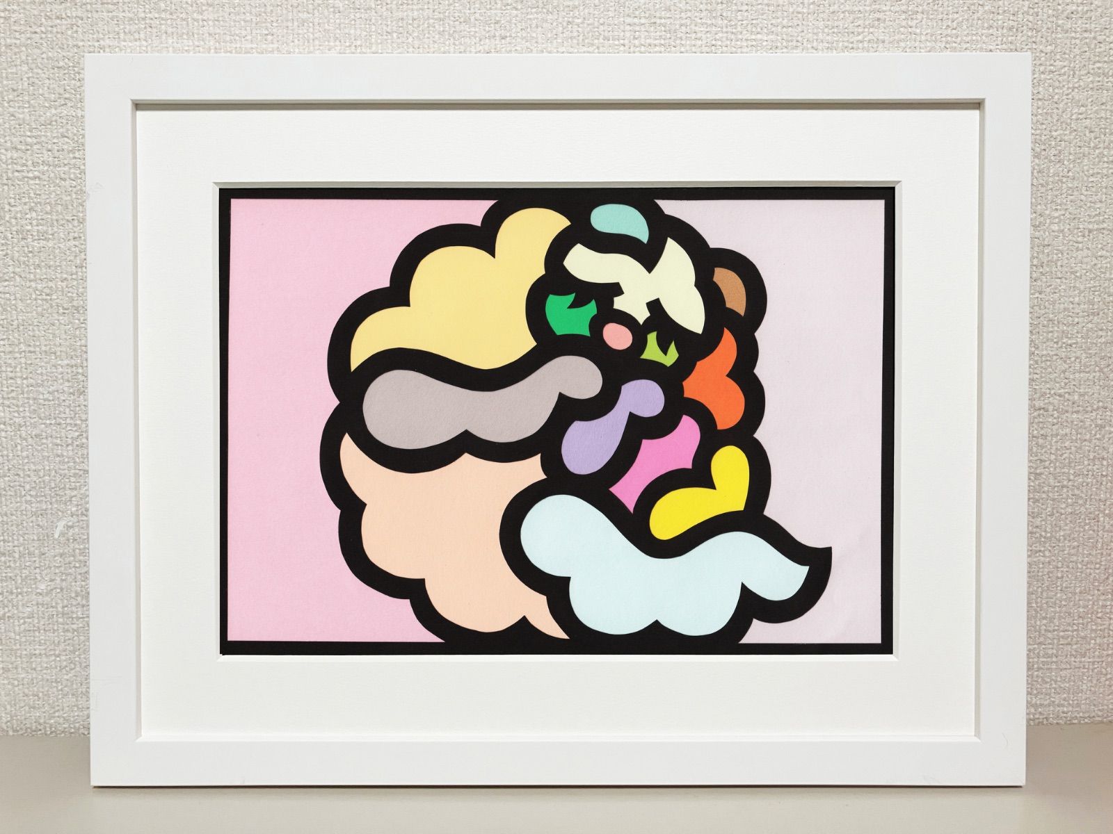 A4サイズ 182-1 Cat Alphabet - Q” 2025 Original art work on paper cutting with collage by CHOP POP ◆日本製UVカットアクリルフレーム付き◆ Pop Art