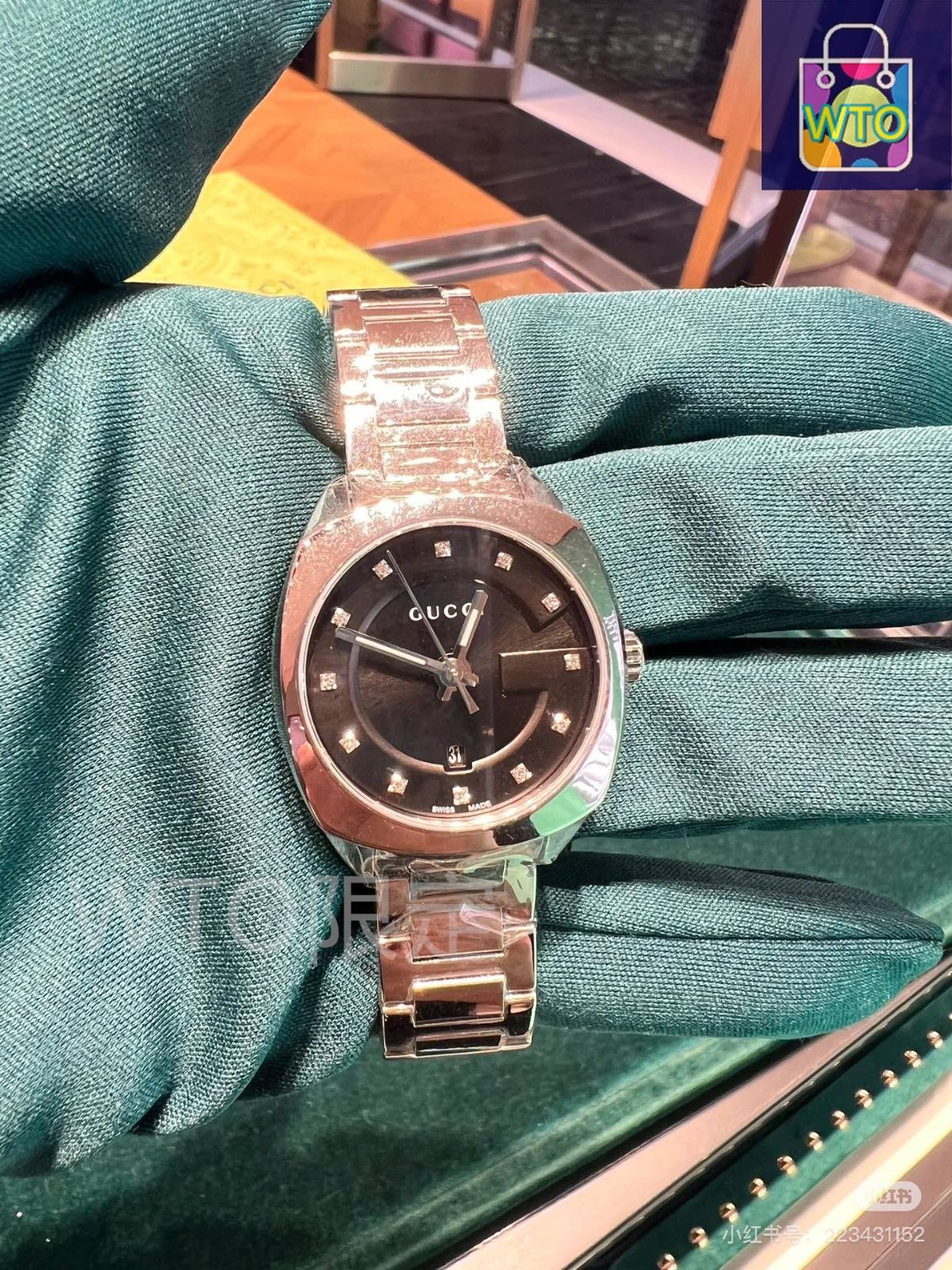 今日 Gucci グッチ クラシック円方腕時計 12 個の小粒ダイヤモンドをはめ込んだ目盛り