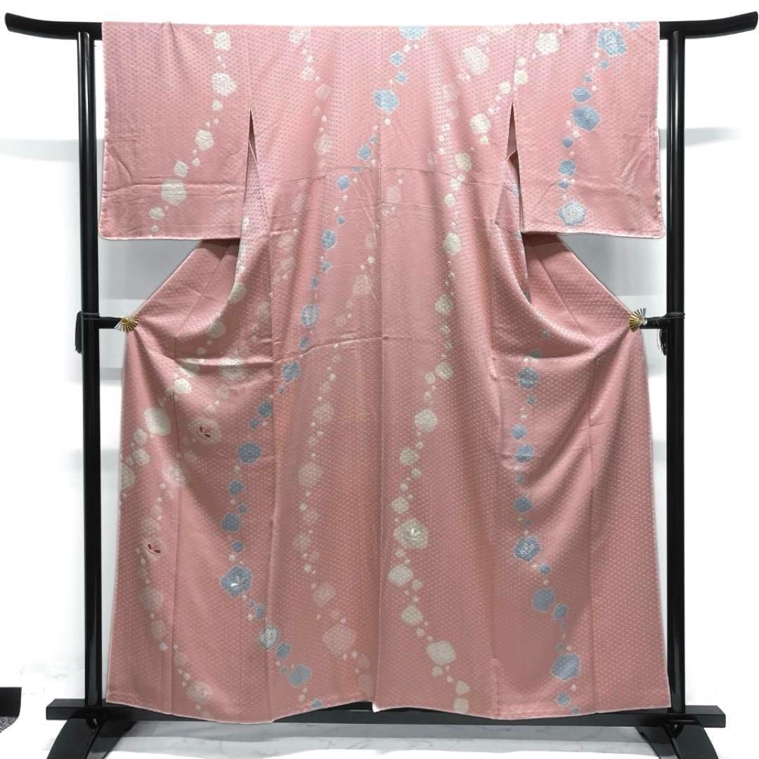 ゑり善 付け下げ 刺繍 桔梗 抽象花 絞り 籠目地紋 着物 104a d