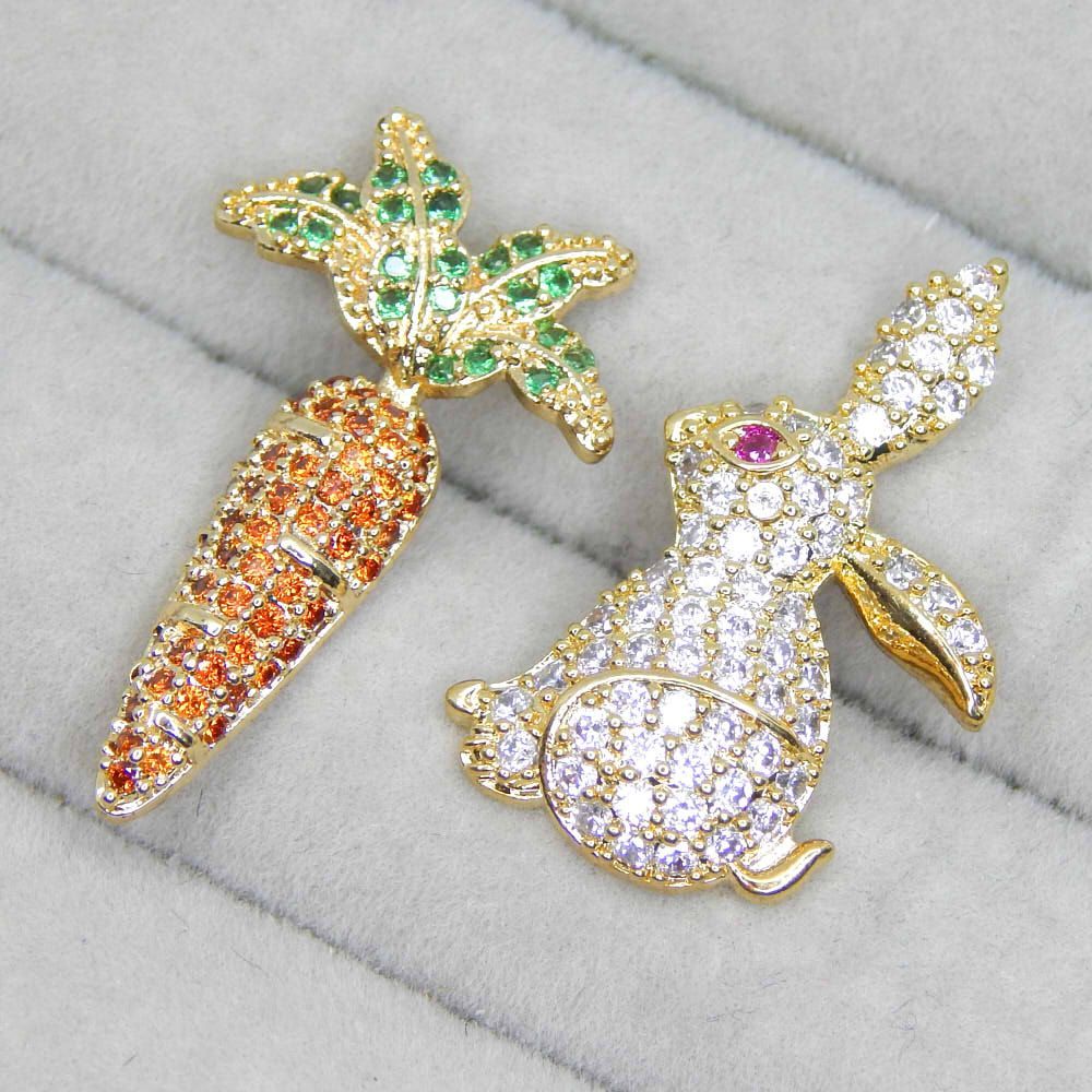 残り1点☆うさぎとにんじん CZダイヤモンドピアス ジルコニア