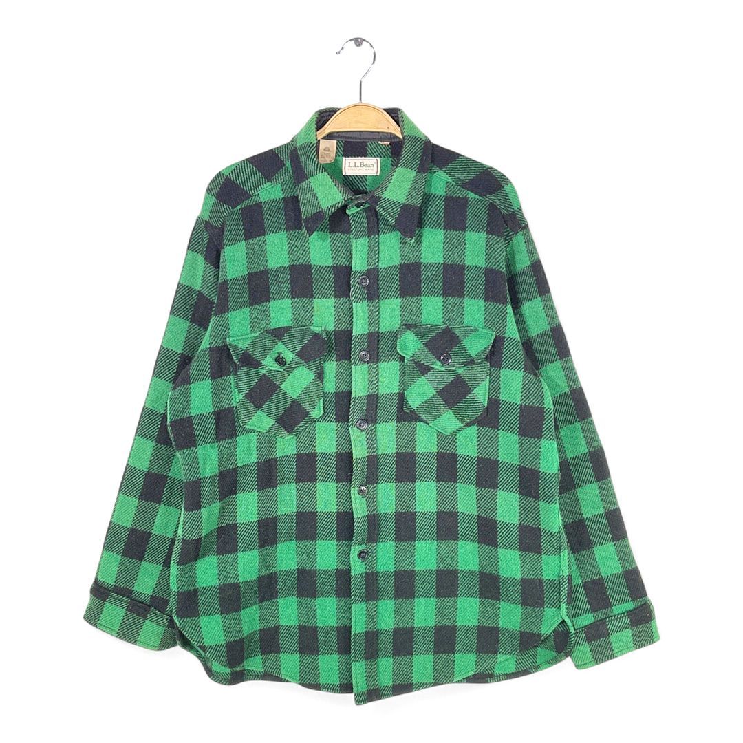 80s エルエルビーン ヴィンテージウールシャツ ブロックチェック 黒緑 L.L.BEAN サイズL 古着
