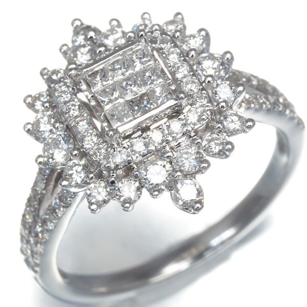 【希少1.ct up 】美品K18WG ダイヤリング ミステリーセッティング ダイヤ ダイヤモンド 1.00ct ミステリーセッティング 2種カット