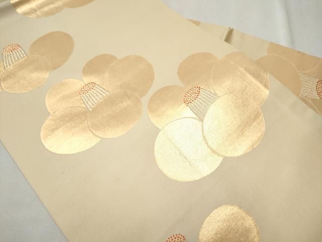 平和屋着物●桝屋高尾　全通柄　九寸名古屋帯　七宝花文　金糸　正絹　逸品　CAAZ4301hy 平和屋着物○桝屋高尾 九寸名古屋帯 椿 金糸 正絹 逸品 CAAU9207hy