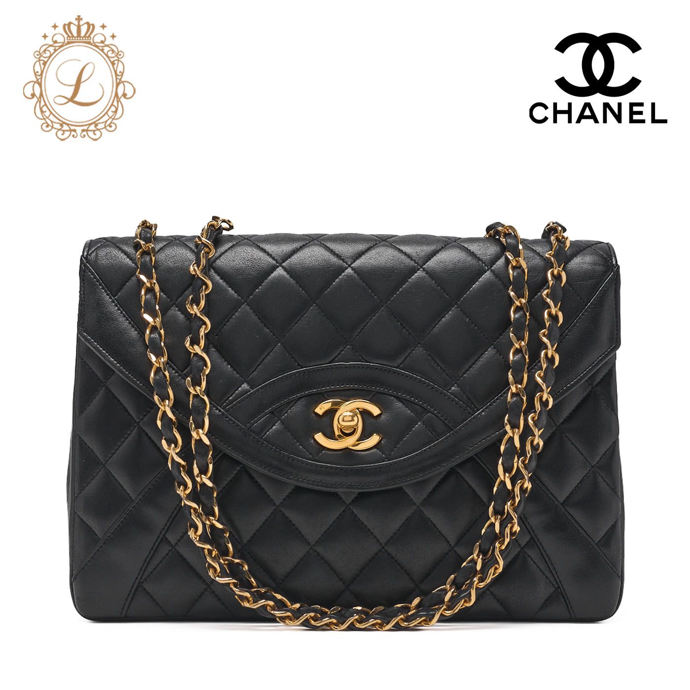 CHANEL シャネル マトラッセ ターンロック デザインフラップ チェーンショルダーバッグ ラムスキン 黒 ゴールド金具 レディースバッグ ハイブランド