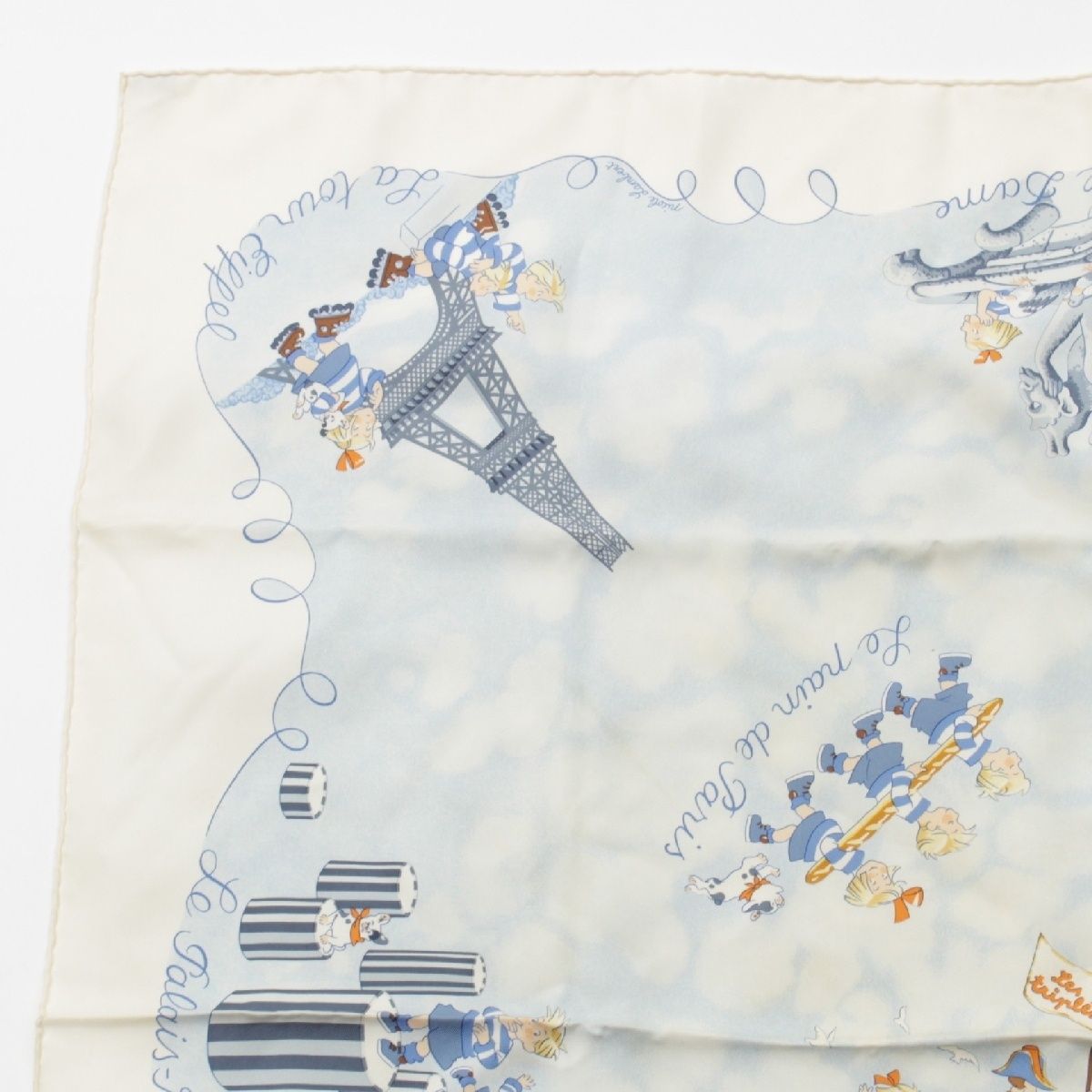 希少 HERMES エルメス カレ90 スカーフ いたずら三つ子 HERMES エルメス スカーフ カレ90 いたずら三つ子 白/ブルー