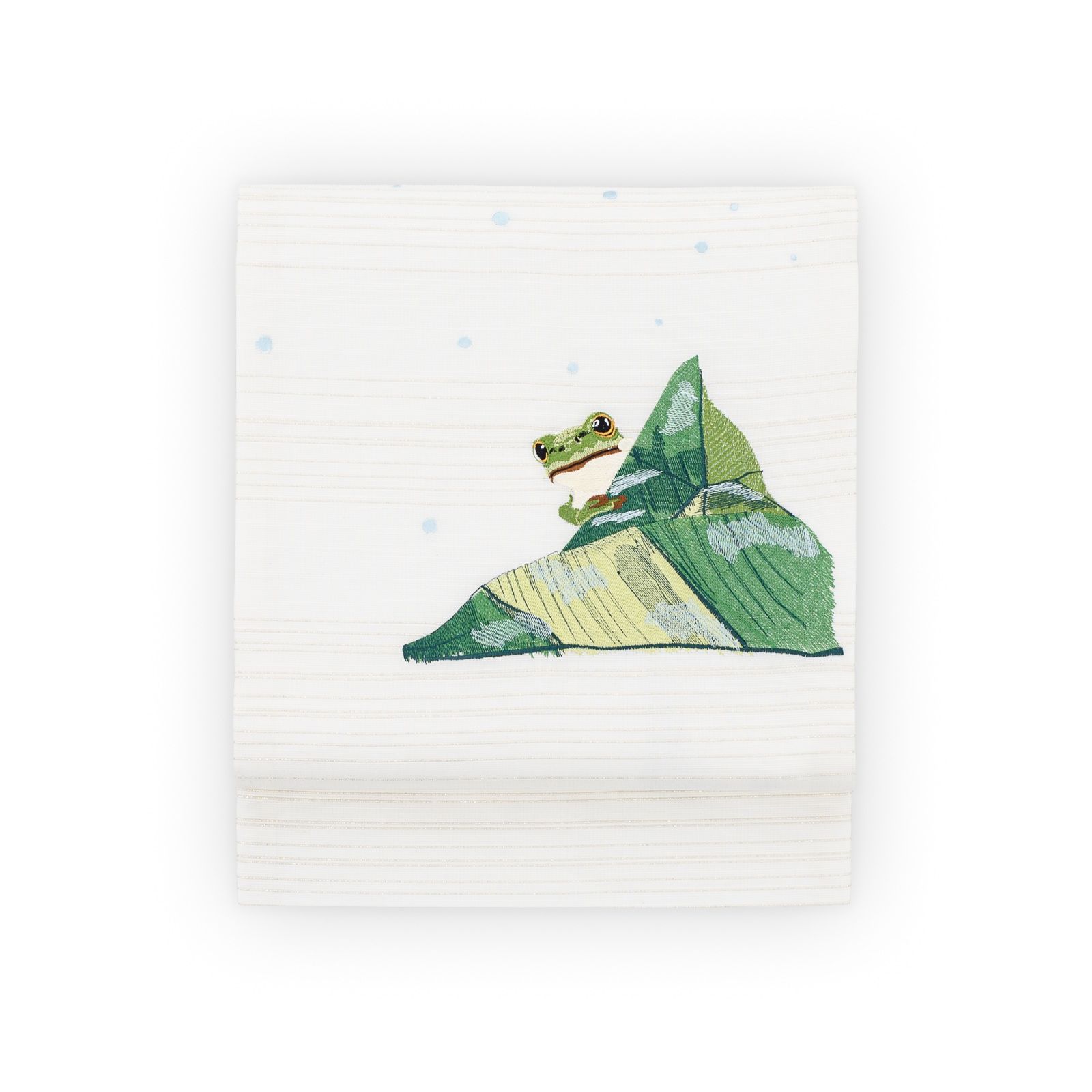 単衣にも西陣織刺繍入り九寸名古屋帯蛙カエル【綿芯仕立付】こげ茶