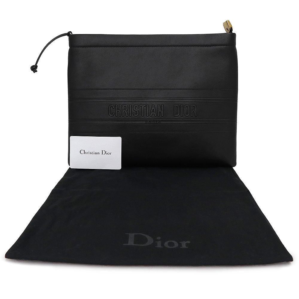 クリスチャンディオール ストライプ ポーチ クラッチ セカンドバッグ カーフスキン レザー ノワール ブラック 黒 S5543CGSB  Christian Dior（新品・未使用品）