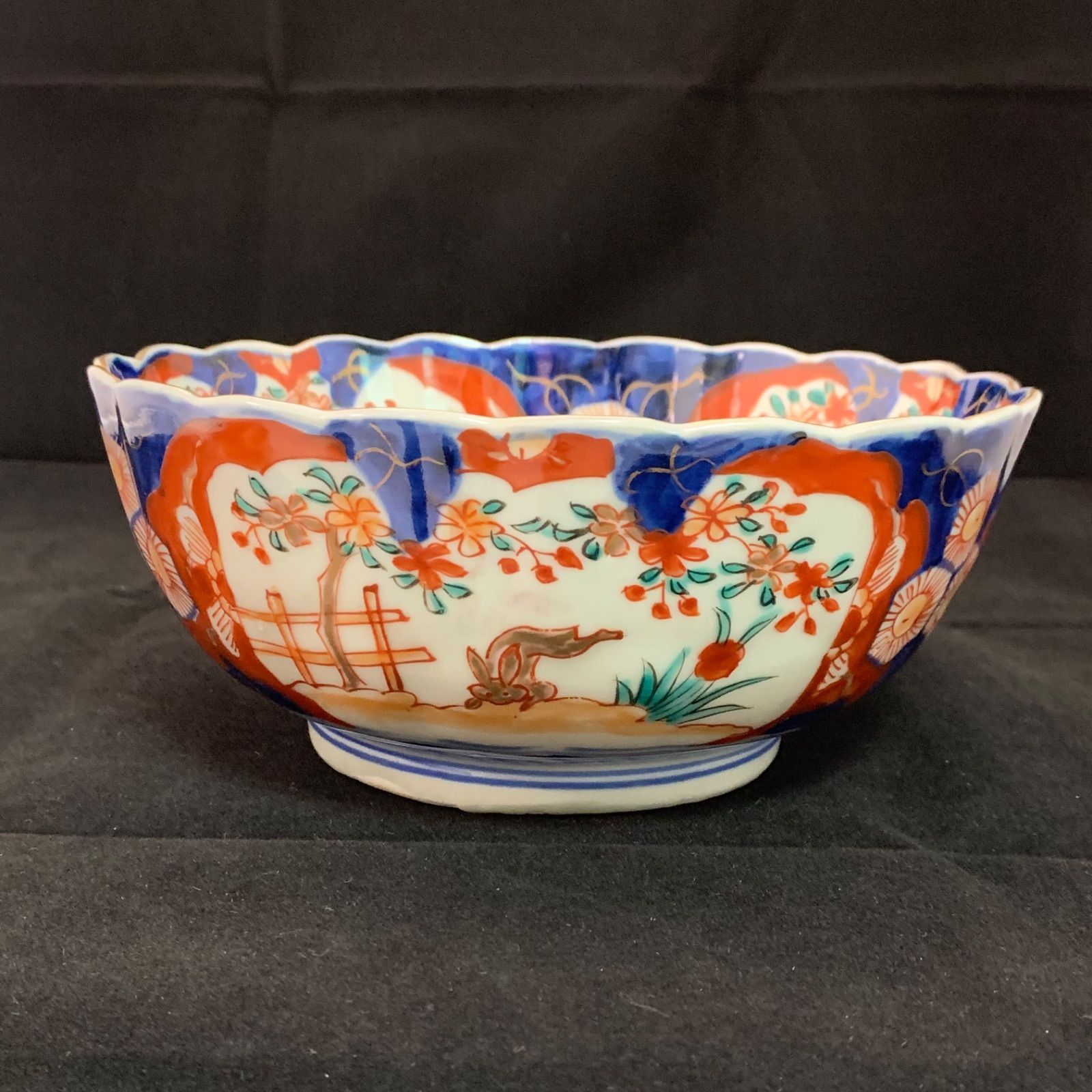 古伊万里 染錦 三つ鉢 三重鉢 三つ丼 二重高台 江戸 明治 骨董品