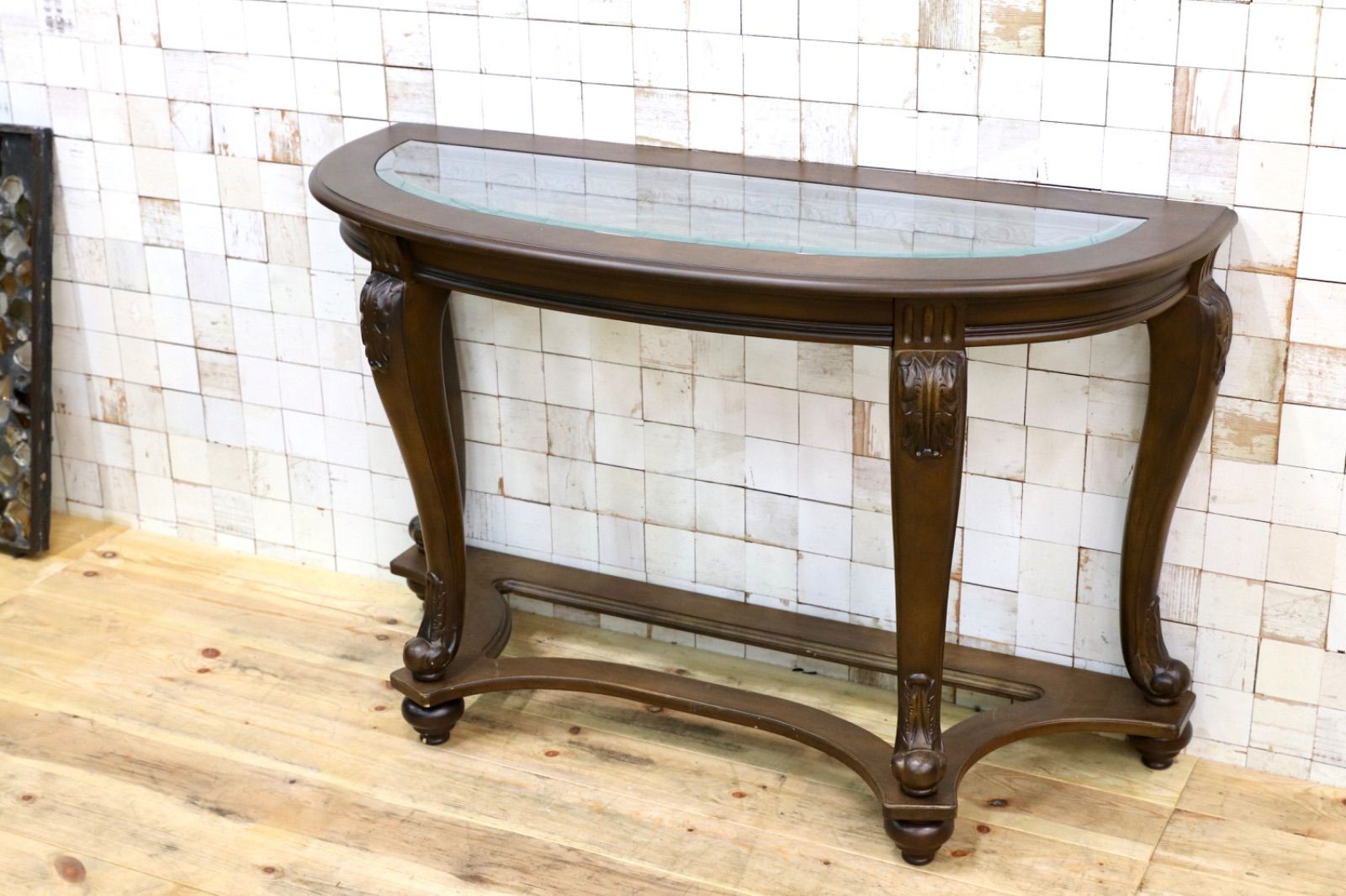 GMIK273○アンティーク調 アイアンガーデンラック 半円コンソールテー