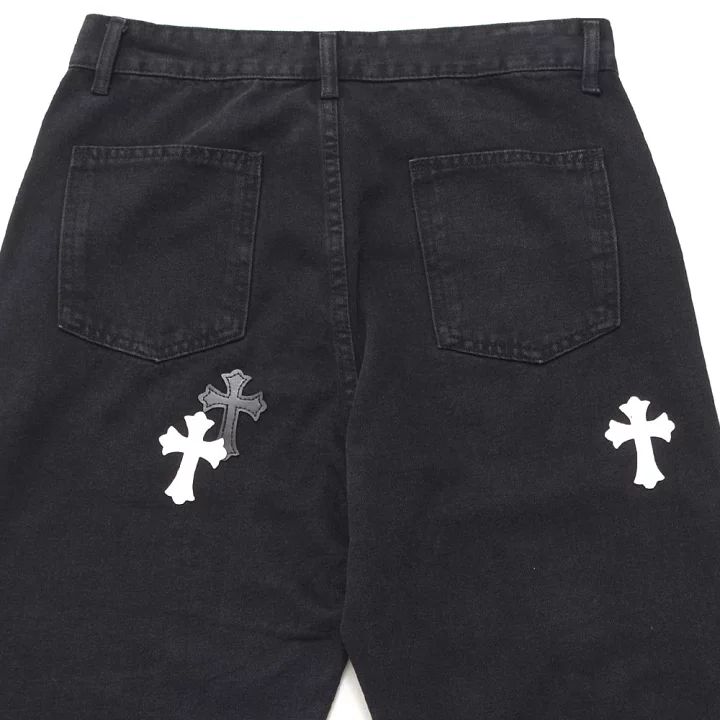 新品未使用 クロスパッチ ダブルニーデニムパンツ 十字架 おしゃれ