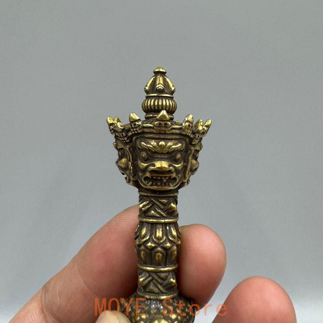 銅製 仏教法器 金剛杵三面仏像普巴法器 招財 開運 風水 工芸品