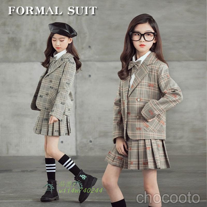 女の子 スーツ フォーマル 3点セット 小学生 子供服 制服 スクール 入学式 プリーツスカート ジュニアスーツ 卒業式 キッズスーツ スカートチェック柄 vii4w740244