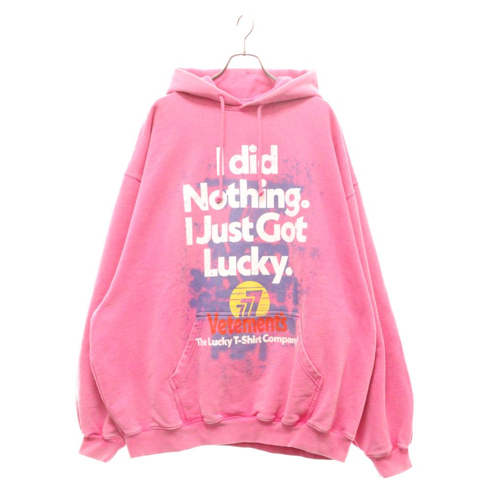 VETEMENTS (ヴェトモン) 23AW WASHEDHOTPINK IGOTLUCKY プリントプルオーバーパーカー ピンク UE54HD540H