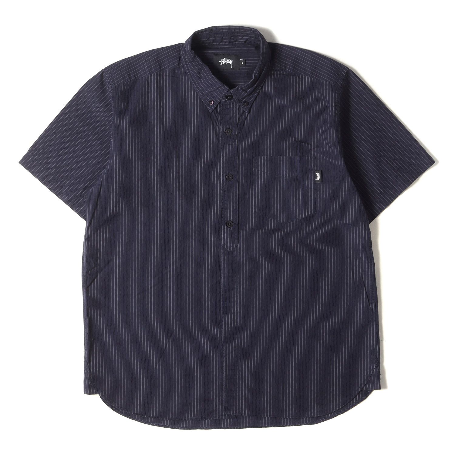 STUSSY ステューシー シャツ サイズ:S ピンストライプ ボタンダウン 半袖シャツ ネイビー 紺 トップス カジュアルシャツ【メンズ】