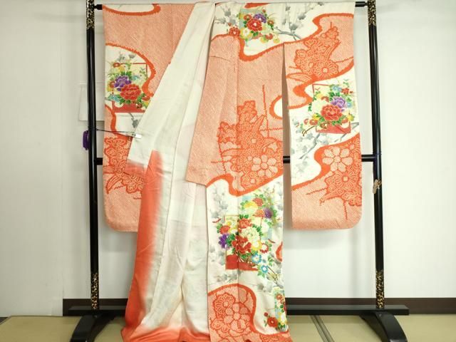 平和屋着物□豪華振袖 駒刺繍 絞り 色紙花車文 金彩 正絹 逸品